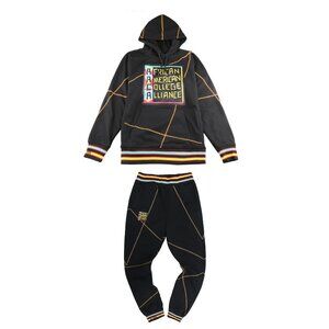 AACA Original Stitched Hoodies and Sweatpants Set Black/Gold Black College Style